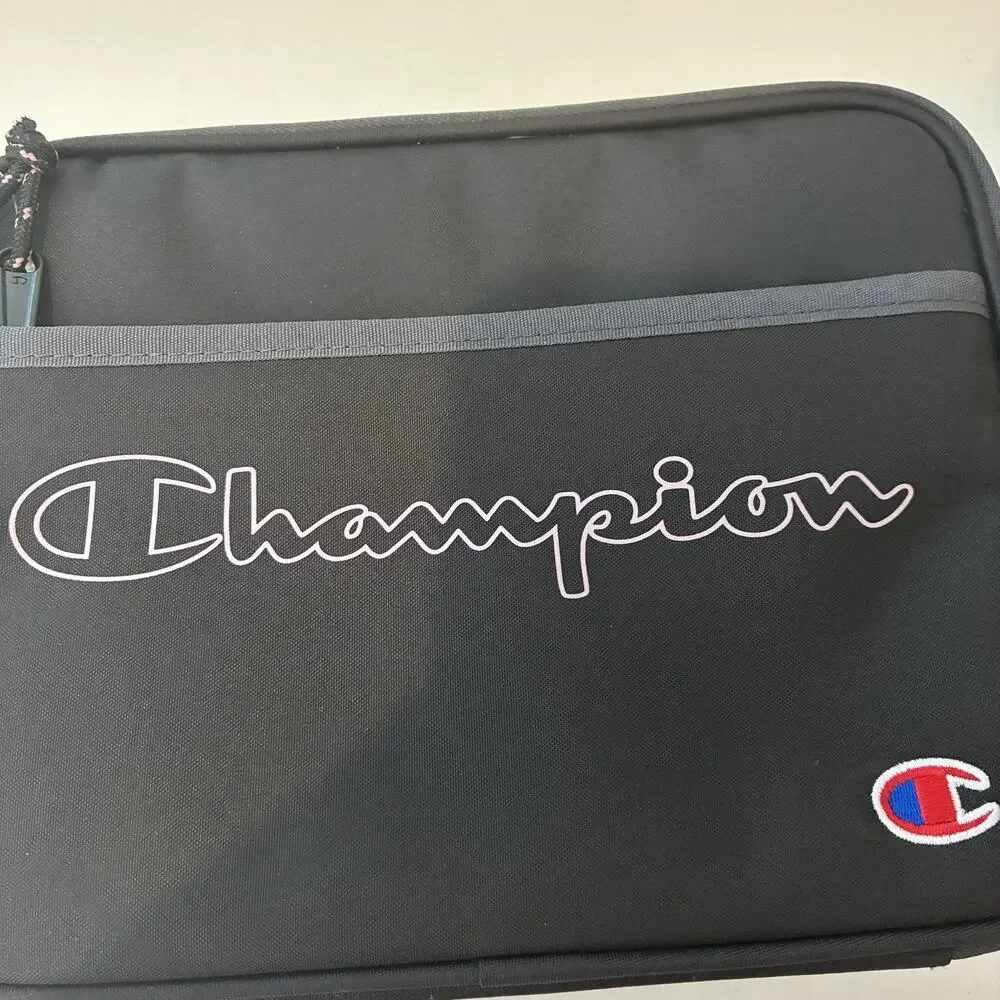 Champion NWT Black Lunch Box w/Pink Logo Built-In Hard Shell Tray